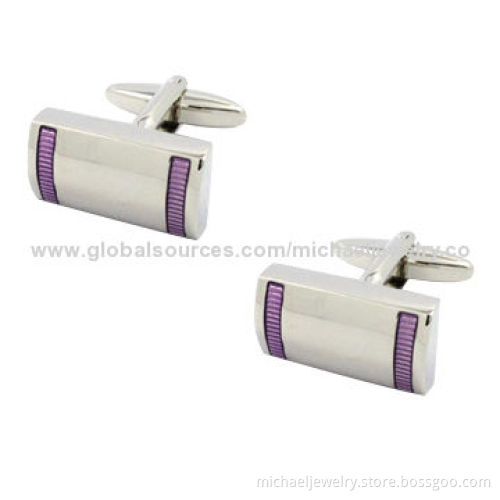 Brass Cufflinks with Purple Transparent Epoxy and Plating White Steel(Nickel-Free)